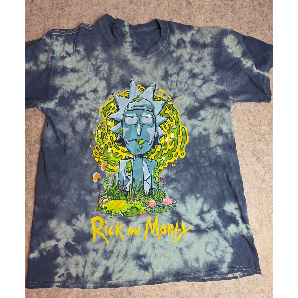 Rick and Morty Mens Tie Dye Graphic T-Shirt Blue White Size M Adult Swim